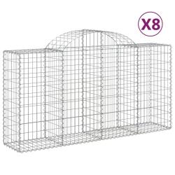Lot de 8 paniers &agrave; gabions cl&ocirc;ture cage mur de sout&egrave;nement arqu&eacute;s 200 x 50 x 100/120 cm fer galvani