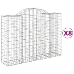 Lot de 8 paniers &agrave; gabions cl&ocirc;ture cage mur de sout&egrave;nement arqu&eacute;s 200 x 50 x 140/160 cm fer galvani
