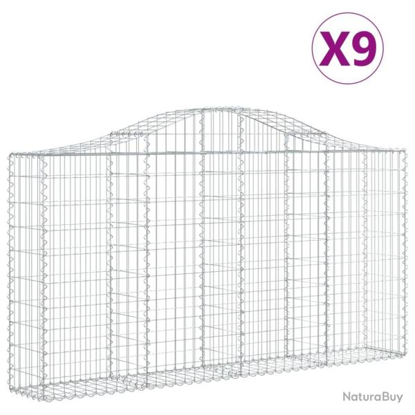 Lot de 9 paniers � gabions cl�ture cage mur de sout�nement arqu�s 200 x 30 x 100/120 cm fer galvani