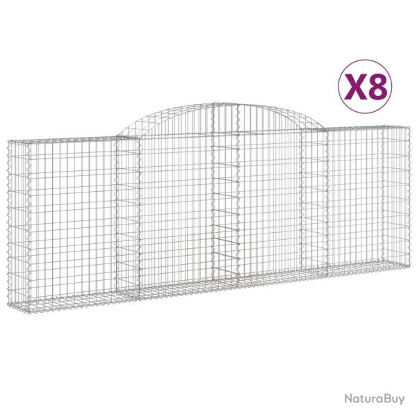 Lot de 8 paniers � gabions cl�ture cage mur de sout�nement arqu�s 300 x 30 x 100/120 cm fer galvani