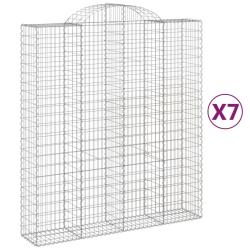 Paniers &agrave; gabions cl&ocirc;ture cage mur de sout&egrave;nement arqu&eacute;s 7 pcs 200 x 50 x 220/240 cm fer galvanis&eacute;