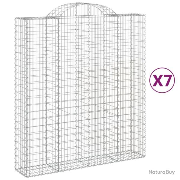 Paniers � gabions cl�ture cage mur de sout�nement arqu�s 7 pcs 200 x 50 x 220/240 cm fer galvanis�