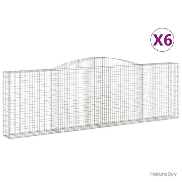 Paniers � gabions cl�ture cage mur de sout�nement arqu�s 6 pcs 400 x 30 x 120/140 cm fer galvanis�