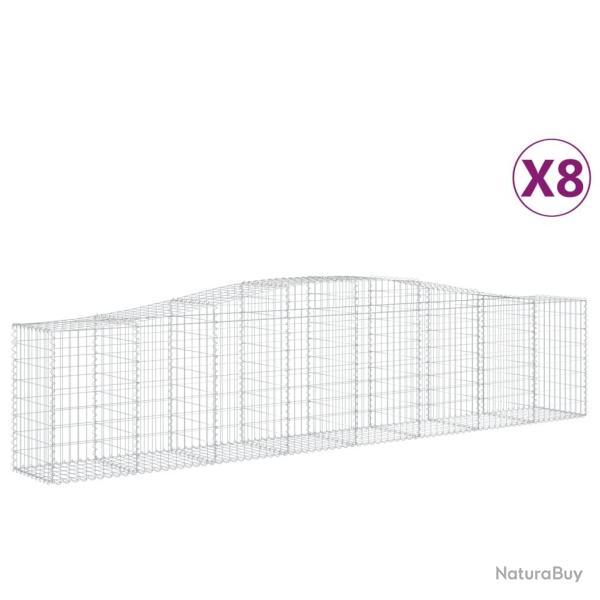 Lot de 8 paniers � gabions cl�ture cage mur de sout�nement arqu�s 400 x 50 x 80/100 cm fer galvanis