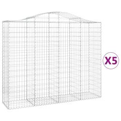 Paniers &agrave; gabions cl&ocirc;ture cage mur de sout&egrave;nement arqu&eacute;s 5 pcs 200 x 50 x 160/180 cm fer galvanis&eacute;