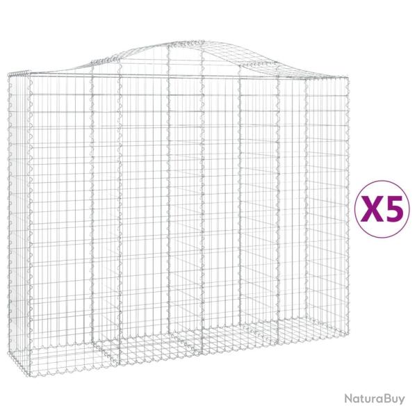 Paniers � gabions cl�ture cage mur de sout�nement arqu�s 5 pcs 200 x 50 x 160/180 cm fer galvanis�
