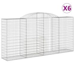 Paniers &agrave; gabions cl&ocirc;ture cage mur de sout&egrave;nement arqu&eacute;s 6 pcs 300 x 50 x 140/160 cm fer galvanis&eacute;