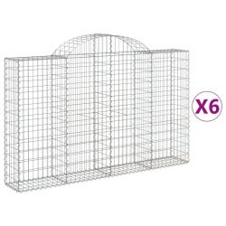 Paniers &agrave; gabions cl&ocirc;ture cage mur de sout&egrave;nement arqu&eacute;s 6 pcs 200 x 30 x 120/140 cm fer galvanis&eacute;