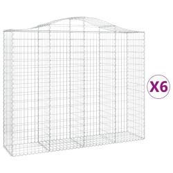 Paniers &agrave; gabions cl&ocirc;ture cage mur de sout&egrave;nement arqu&eacute;s 6 pcs 200 x 50 x 160/180 cm fer galvanis&eacute;