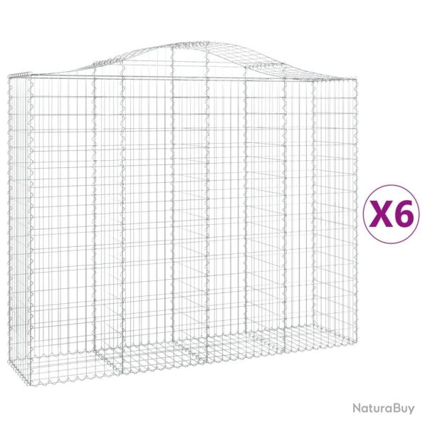Paniers � gabions cl�ture cage mur de sout�nement arqu�s 6 pcs 200 x 50 x 160/180 cm fer galvanis�