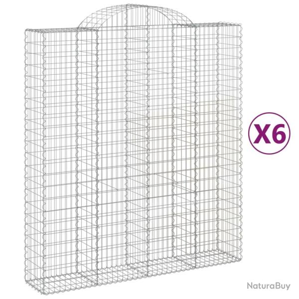 Paniers � gabions cl�ture cage mur de sout�nement arqu�s 6 pcs 200 x 50 x 220/240 cm fer galvanis�