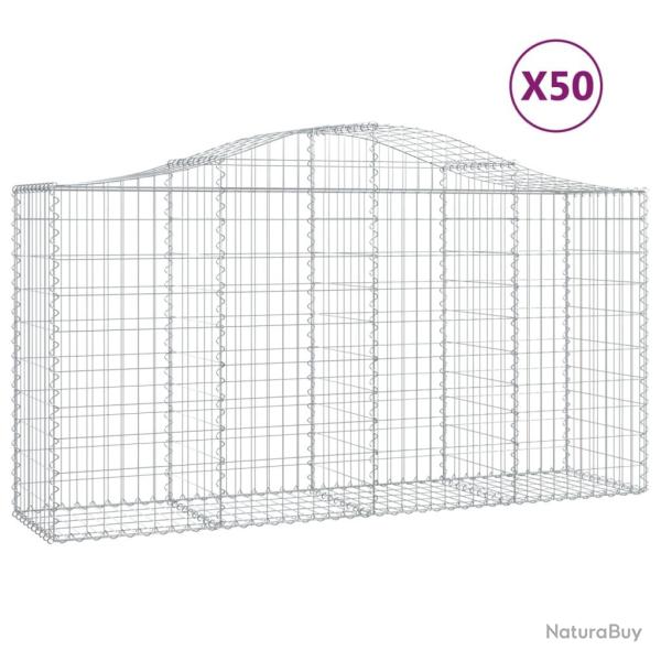 Paniers � gabions cl�ture cage mur de sout�nement arqu�s 50 pcs 200 x 50 x 100/120 cm fer galvanis�