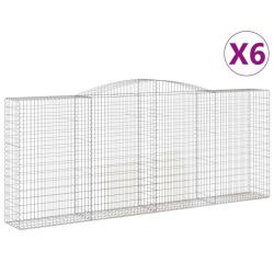 Paniers &agrave; gabions cl&ocirc;ture cage mur de sout&egrave;nement arqu&eacute;s 6 pcs 400 x 50 x 160/180 cm fer galvanis&eacute;