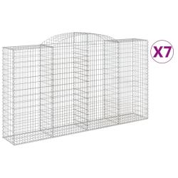Paniers &agrave; gabions cl&ocirc;ture cage mur de sout&egrave;nement arqu&eacute;s 7 pcs 300 x 50 x 160/180 cm fer galvanis&eacute;
