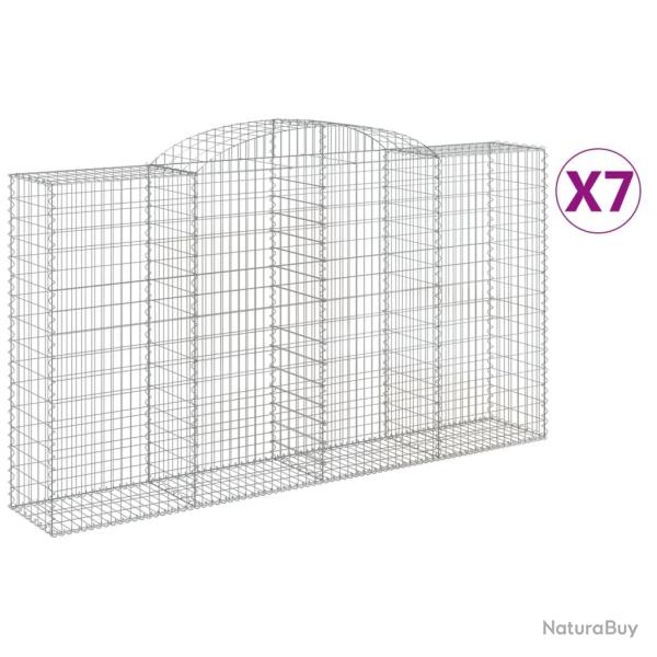 Paniers � gabions cl�ture cage mur de sout�nement arqu�s 7 pcs 300 x 50 x 160/180 cm fer galvanis�