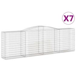Paniers &agrave; gabions cl&ocirc;ture cage mur de sout&egrave;nement arqu&eacute;s 7 pcs 400 x 50 x 120/140 cm fer galvanis&eacute;