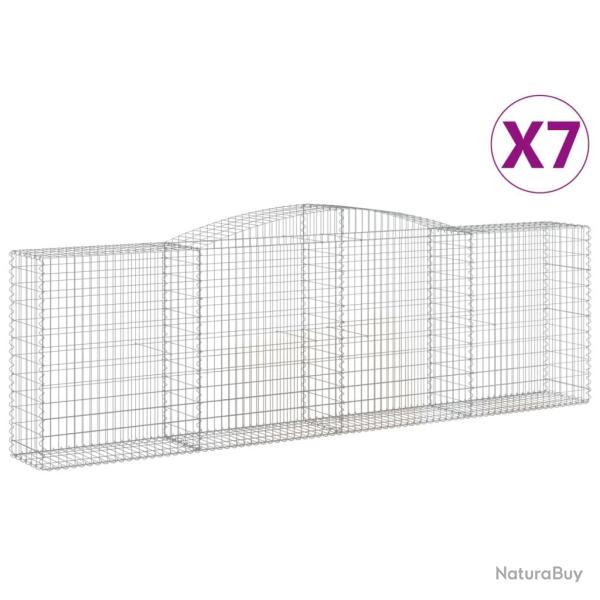 Paniers � gabions cl�ture cage mur de sout�nement arqu�s 7 pcs 400 x 50 x 120/140 cm fer galvanis�