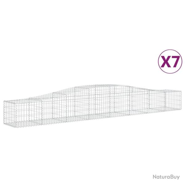 Lot de 7 paniers � gabions cl�ture cage mur de sout�nement arqu�s 400 x 50 x 40/60 cm fer galvanis�