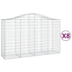 Lot de 8 paniers &agrave; gabions cl&ocirc;ture cage mur de sout&egrave;nement arqu&eacute;s 200 x 50 x 120/140 cm fer galvani