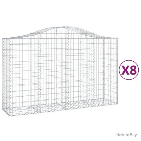 Lot de 8 paniers � gabions cl�ture cage mur de sout�nement arqu�s 200 x 50 x 120/140 cm fer galvani