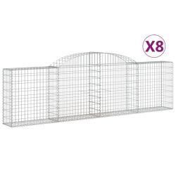 Lot de 8 paniers &agrave; gabions cl&ocirc;ture cage mur de sout&egrave;nement arqu&eacute;s 300 x 30 x 80/100 cm fer galvanis