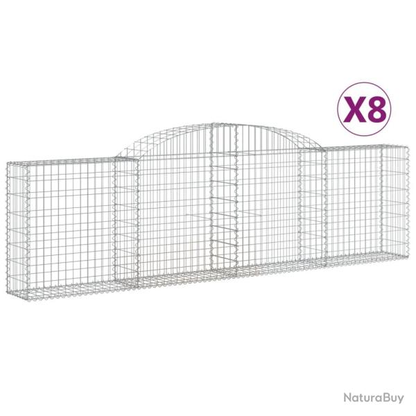 Lot de 8 paniers � gabions cl�ture cage mur de sout�nement arqu�s 300 x 30 x 80/100 cm fer galvanis