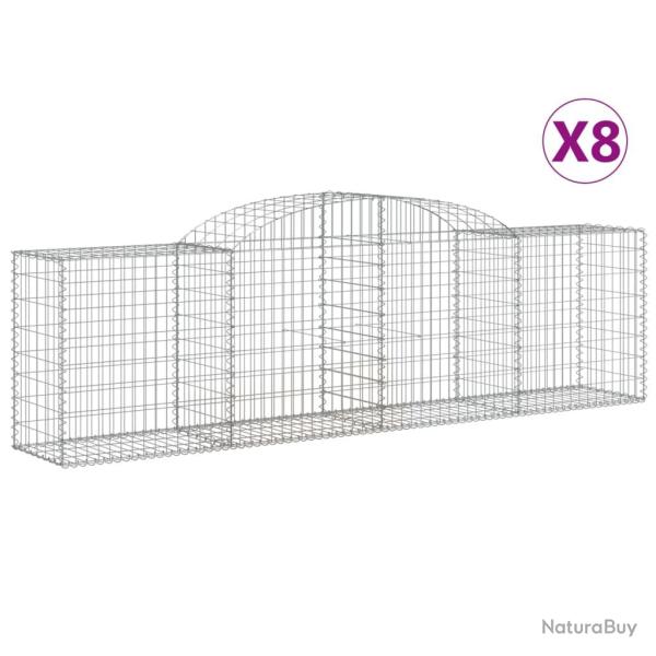 Lot de 8 paniers � gabions cl�ture cage mur de sout�nement arqu�s 300 x 50 x 80/100 cm fer galvanis