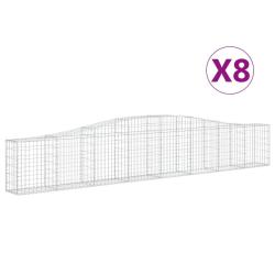 Lot de 8 paniers &agrave; gabions cl&ocirc;ture cage mur de sout&egrave;nement arqu&eacute;s 400 x 30 x 60/80 cm fer galvanis&eacute;