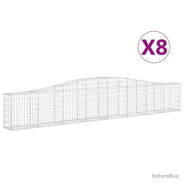 Lot de 8 paniers � gabions cl�ture cage mur de sout�nement arqu�s 400 x 30 x 60/80 cm fer galvanis�