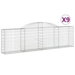 Lot de 9 paniers &agrave; gabions cl&ocirc;ture cage mur de sout&egrave;nement arqu&eacute;s 300 x 30 x 80/100 cm fer galvanis