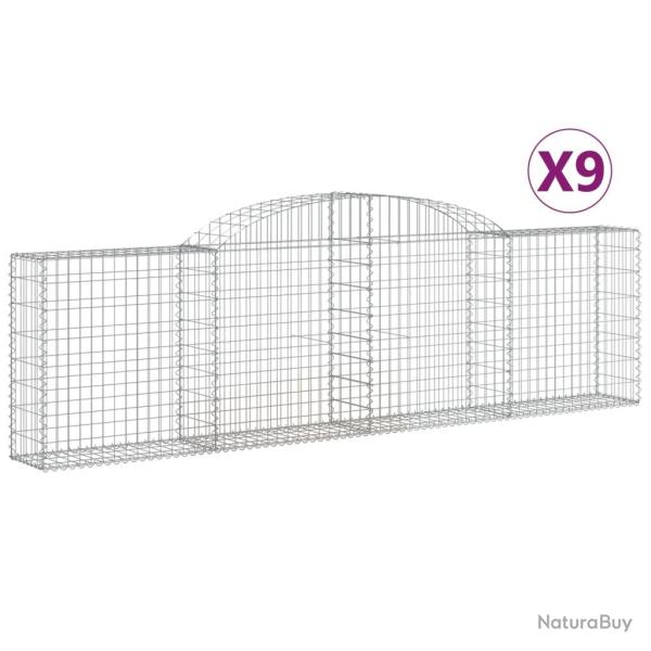 Lot de 9 paniers � gabions cl�ture cage mur de sout�nement arqu�s 300 x 30 x 80/100 cm fer galvanis