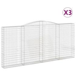 Paniers &agrave; gabions cl&ocirc;ture cage mur de sout&egrave;nement arqu&eacute;s 3 pcs 400 x 30 x 180/200 cm fer galvanis&eacute;