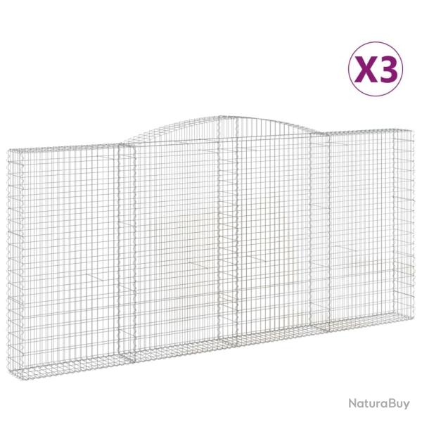 Paniers � gabions cl�ture cage mur de sout�nement arqu�s 3 pcs 400 x 30 x 180/200 cm fer galvanis�