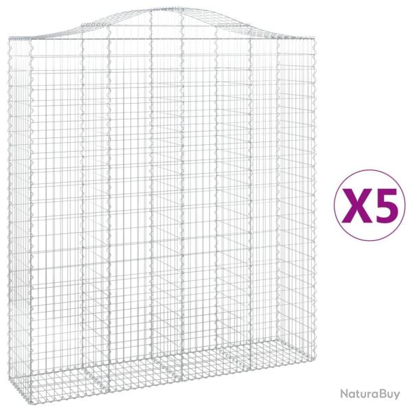 Paniers � gabions cl�ture cage mur de sout�nement arqu�s 5 pcs 200 x 50 x 220/240 cm fer galvanis�