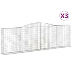 Paniers &agrave; gabions cl&ocirc;ture cage mur de sout&egrave;nement arqu&eacute;s 3 pcs 400 x 30 x 120/140 cm fer galvanis&eacute;