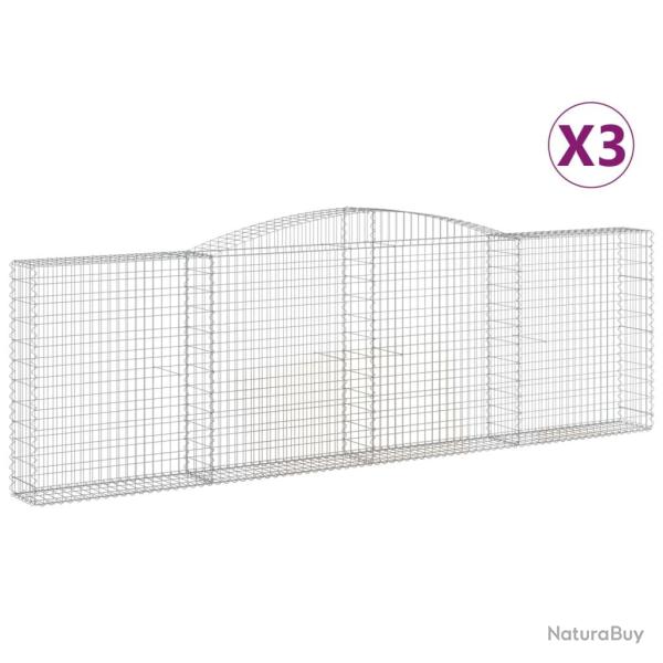 Paniers � gabions cl�ture cage mur de sout�nement arqu�s 3 pcs 400 x 30 x 120/140 cm fer galvanis�