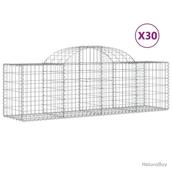 Paniers � gabions cl�ture cage mur de sout�nement arqu�s 30 pcs 200 x 50 x 60/80 cm fer galvanis� A