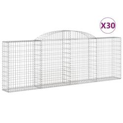 Paniers &agrave; gabions cl&ocirc;ture cage mur de sout&egrave;nement arqu&eacute;s 30 pcs 300 x 30 x 100/120 cm fer galvanis&eacute;