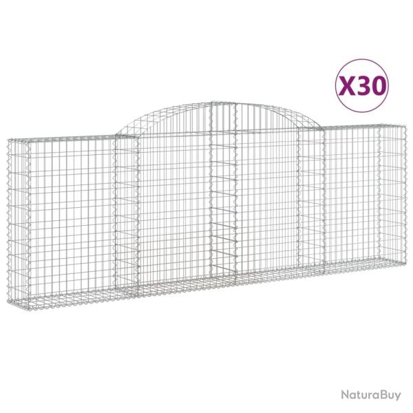 Paniers � gabions cl�ture cage mur de sout�nement arqu�s 30 pcs 300 x 30 x 100/120 cm fer galvanis�