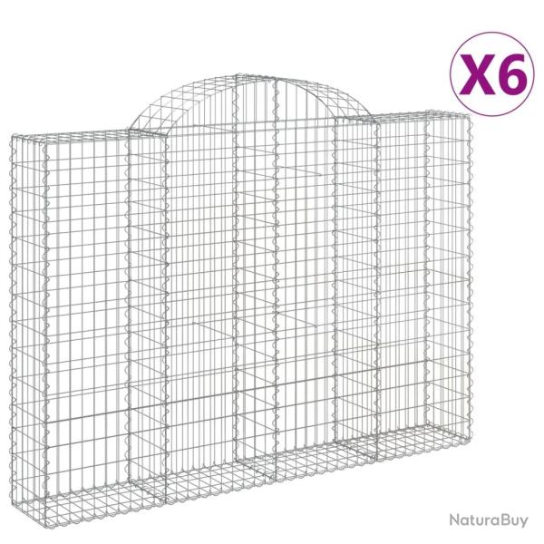 Paniers � gabions cl�ture cage mur de sout�nement arqu�s 6 pcs 200 x 30 x 140/160 cm fer galvanis�