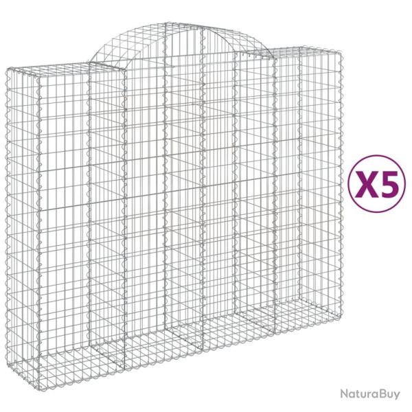 Paniers � gabions cl�ture cage mur de sout�nement arqu�s 5 pcs 200 x 50 x 160/180 cm fer galvanis�