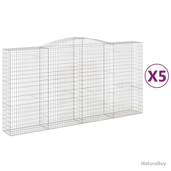 Paniers � gabions cl�ture cage mur de sout�nement arqu�s 5 pcs 400 x 50 x 200/220 cm fer galvanis�