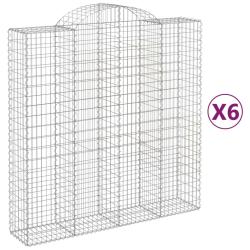 Paniers &agrave; gabions cl&ocirc;ture cage mur de sout&egrave;nement arqu&eacute;s 6 pcs 200 x 50 x 200/220 cm fer galvanis&eacute;