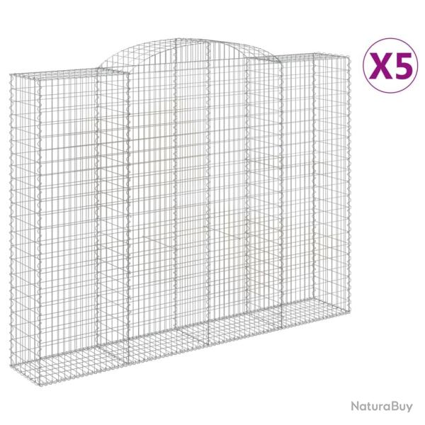 Paniers � gabions cl�ture cage mur de sout�nement arqu�s 5 pcs 300 x 50 x 220/240 cm fer galvanis�