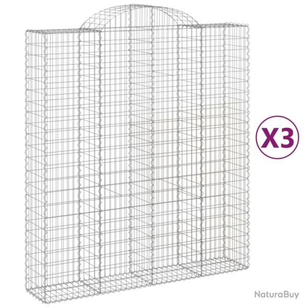 Paniers � gabions cl�ture cage mur de sout�nement arqu�s 3 pcs 200 x 50 x 220/240 cm fer galvanis�