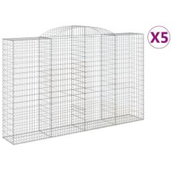 Paniers &agrave; gabions cl&ocirc;ture cage mur de sout&egrave;nement arqu&eacute;s 5 pcs 300 x 50 x 180/200 cm fer galvanis&eacute;