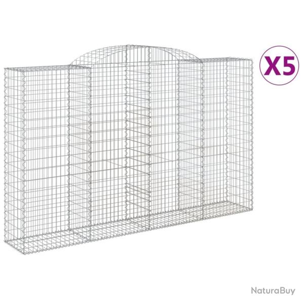 Paniers � gabions cl�ture cage mur de sout�nement arqu�s 5 pcs 300 x 50 x 180/200 cm fer galvanis�