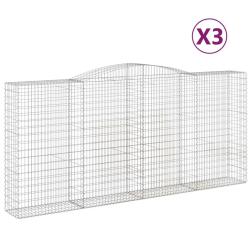 Paniers &agrave; gabions cl&ocirc;ture cage mur de sout&egrave;nement arqu&eacute;s 3 pcs 400 x 50 x 180/200 cm fer galvanis&eacute;