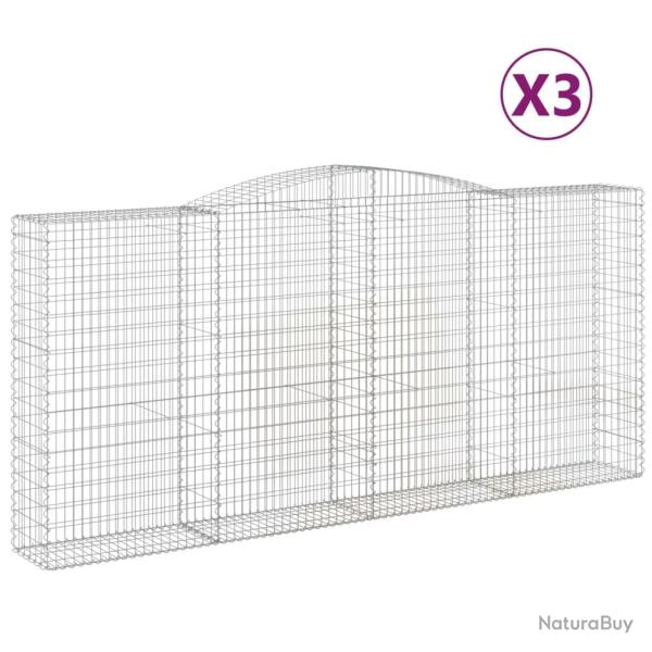 Paniers � gabions cl�ture cage mur de sout�nement arqu�s 3 pcs 400 x 50 x 180/200 cm fer galvanis�
