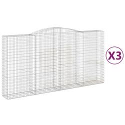 Paniers &agrave; gabions cl&ocirc;ture cage mur de sout&egrave;nement arqu&eacute;s 3 pcs 400 x 50 x 200/220 cm fer galvanis&eacute;